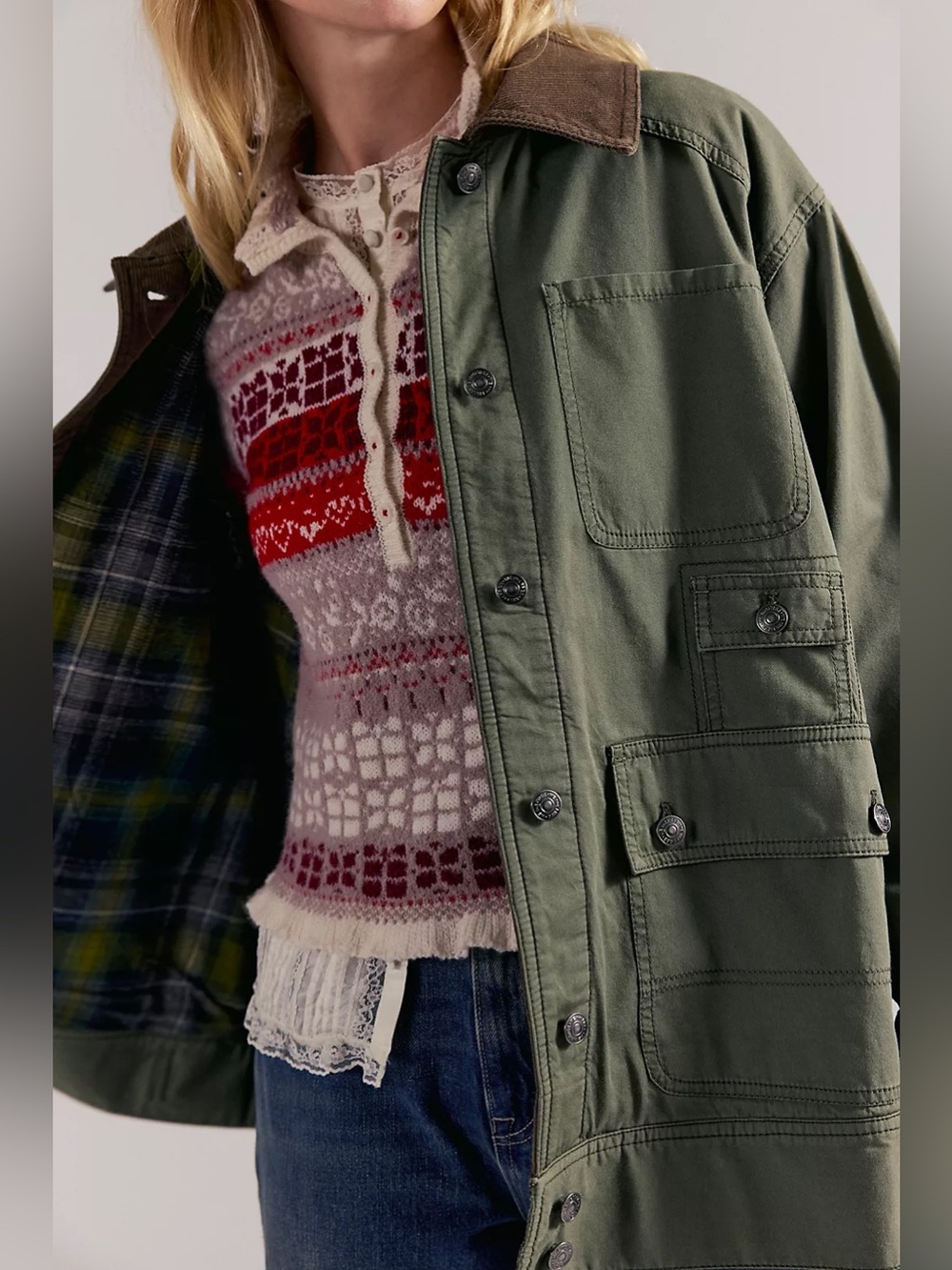 Free People We The Free Sweet Talk Flannel-Lined Barn Coat - Picture 3 of 7